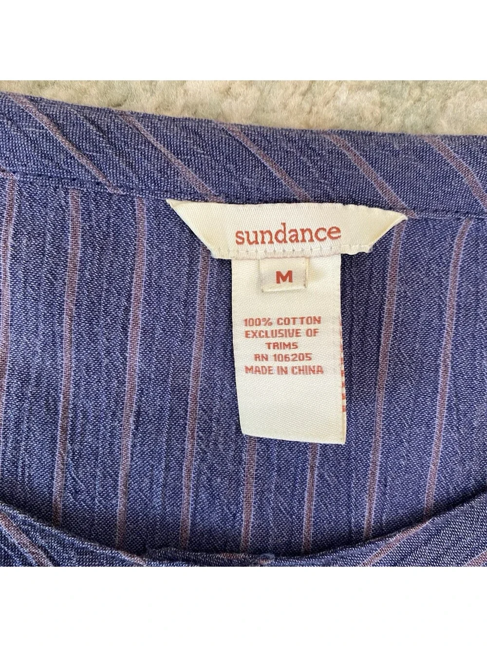 Sundance Top Medium Embroidered Cotton Henley Boho 3/4 Sleeve Pilgrim Pioneer